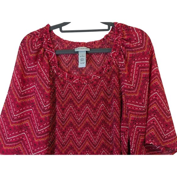 Catherines Top Women Plus sz 1X Artsy Pleated Sheer Stretch Boho Career Western - Picture 3 of 12